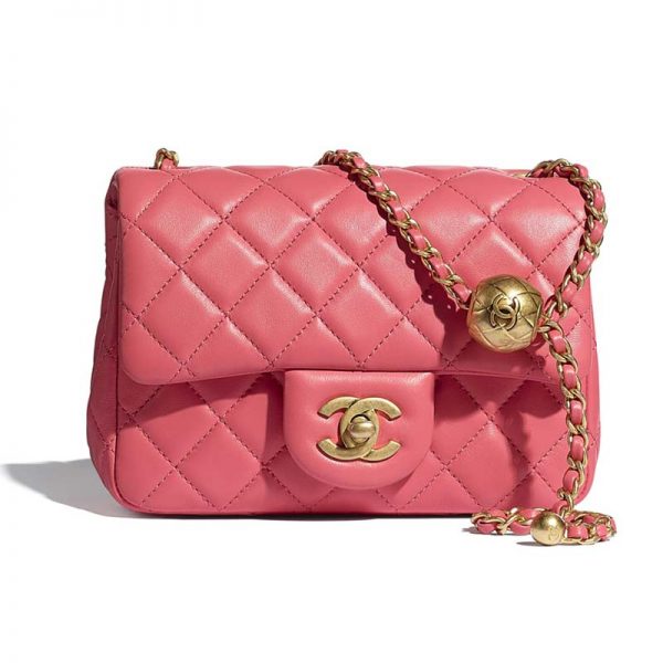 Chanel Women Mini Flap Bag Lambskin & Gold-Tone Metal Coral