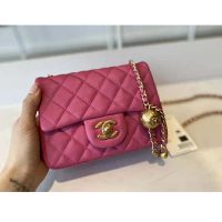 Chanel Women Mini Flap Bag Lambskin & Gold-Tone Metal Coral