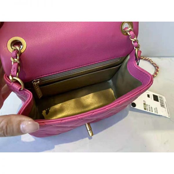 Chanel Women Mini Flap Bag Lambskin & Gold-Tone Metal Coral (9)