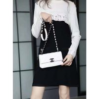 Chanel Women Small Flap Bag Grained Calfskin Lacquered Metal White Blackd Calfskin Lacquered Metal White Black (2)