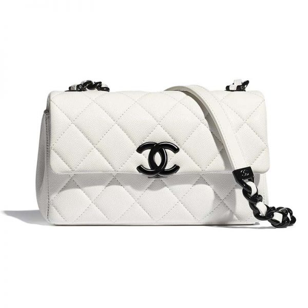 Chanel Women Small Flap Bag Grained Calfskin Lacquered Metal White Blackd Calfskin Lacquered Metal White Black (2)