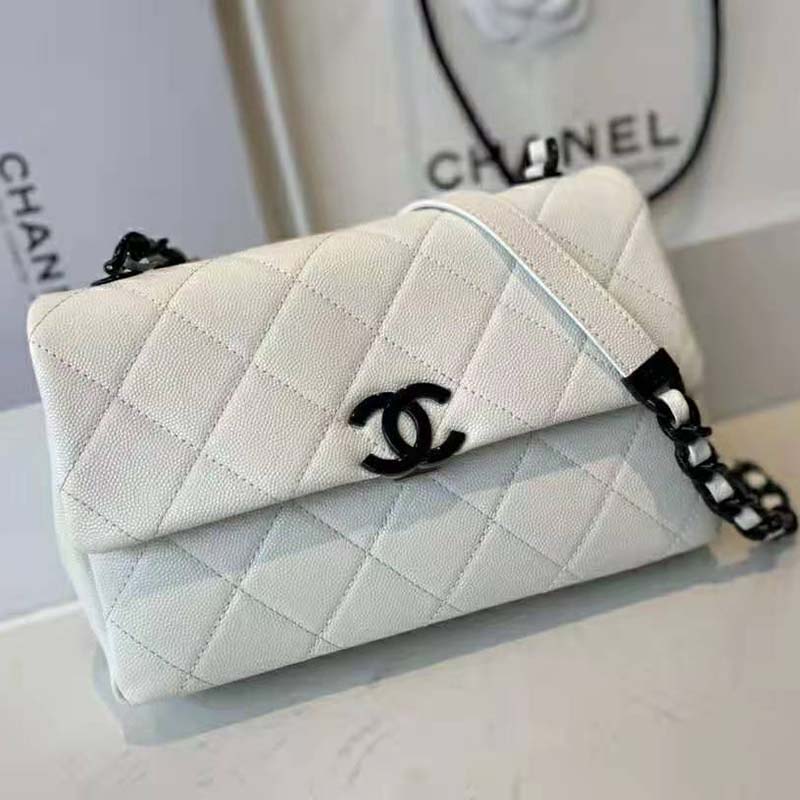 Authentic Chanel Small Flap Bag White Grained Calfskin Black Lacquered  Metal AS2302 B04864 C0200, Luxury, Bags & Wallets on Carousell