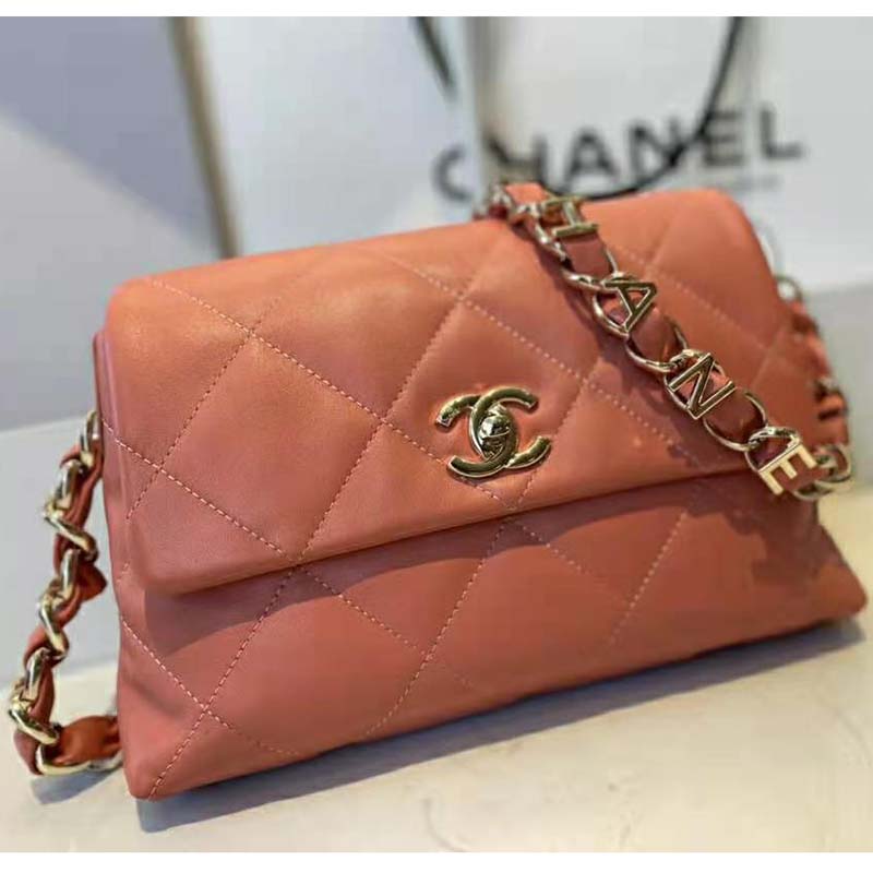 Chanel Women Small Flap Bag Lambskin & Gold-Tone Metal Coral - LULUX