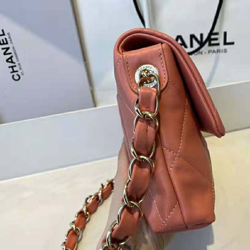 Chanel Women Small Flap Bag Lambskin & Gold-Tone Metal Coral - LULUX
