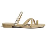 Chanel Damen Pantoletten Kid Wildleder & Perlen Beige 1,5 cm Absatz