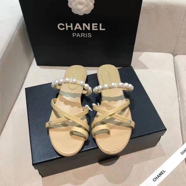 Chanel Women Mules Kid Suede & Pearls Beige 1.5 cm Heel (2)