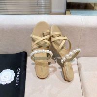 Chanel Women Mules Kid Suede & Pearls Beige 1.5 cm Heel