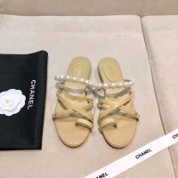 Chanel Women Mules Kid Suede & Pearls Beige 1.5 cm Heel