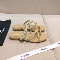 Chanel Women Mules Kid Suede & Pearls Beige 1.5 cm Heel