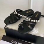 Chanel Women Mules Kid Suede Pearls & Strass Black 1.5 cm Heel - Bild 3