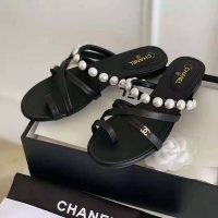 Chanel Women Mules Kid Suede Pearls & Strass Black 1.5 cm Heel