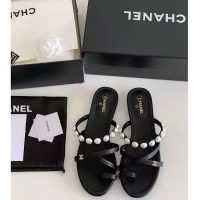 Chanel Women Mules Kid Suede Pearls & Strass Black 1.5 cm Heel