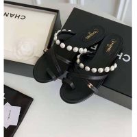 Chanel Women Mules Kid Suede Pearls & Strass Black 1.5 cm Heel