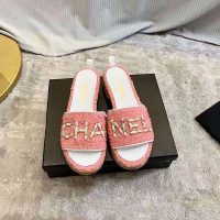 Chanel Women Mules Tweed Coral Red & Pink 2.5 cm Heel