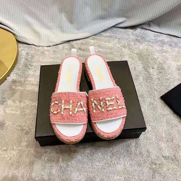 Chanel Women Mules Tweed Coral Red & Pink 2.5 cm Heel (2)