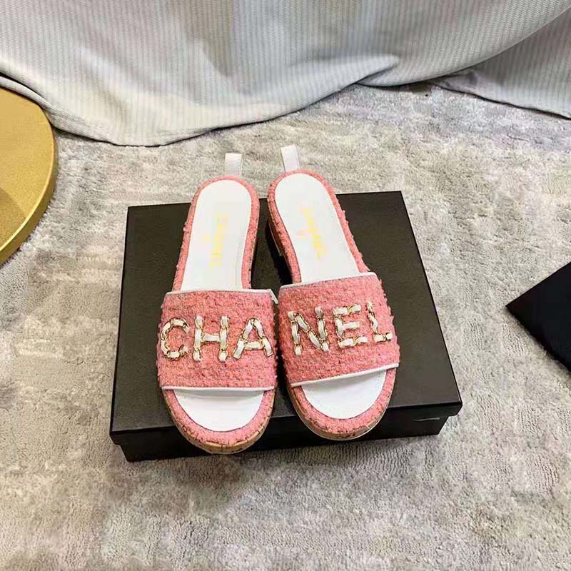 chanel pink mules