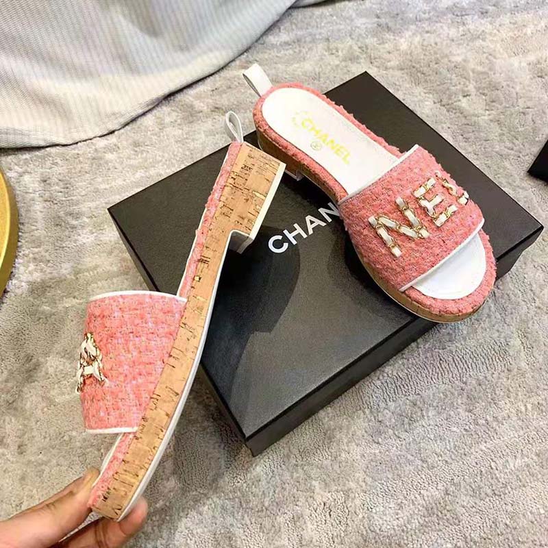 chanel pink mules
