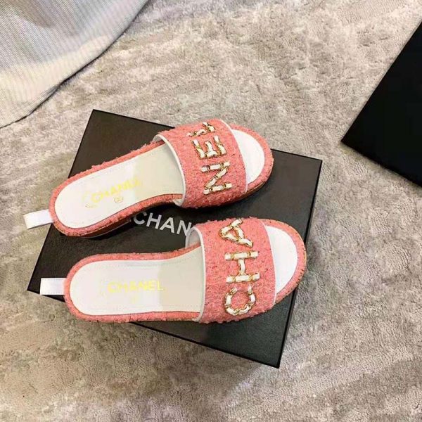 Chanel Women Mules Tweed Coral Red & Pink 2.5 cm Heel - LULUX