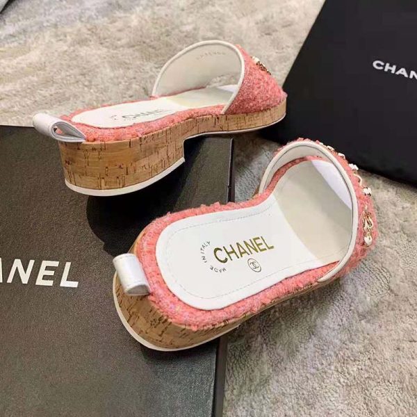 Chanel Women Mules Tweed Coral Red & Pink 2.5 cm Heel (6)