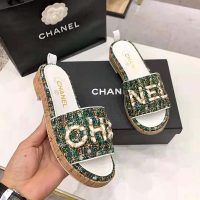 Chanel Women Mules Tweed Green Pink & Yellow 2.5 cm Heel