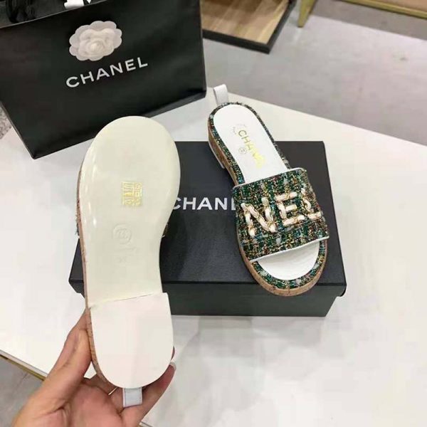 Chanel Women Mules Tweed Green Pink & Yellow 2.5 cm Heel (6)