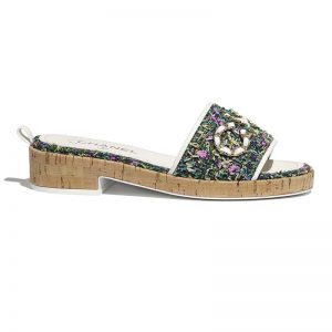 Chanel Women Mules Tweed Green Pink & Yellow 2.5 cm Heel