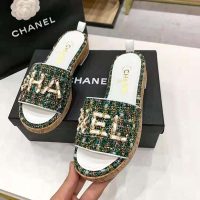 Chanel Women Mules Tweed Green Pink & Yellow 2.5 cm Heel