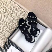 Chanel Women Sandals Cotton Tweed & Jewelry Black 2.5 cm Heel