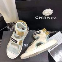 Chanel Women Sandals Goatskin Fabric & TPU White Light Grey & Navy Blue