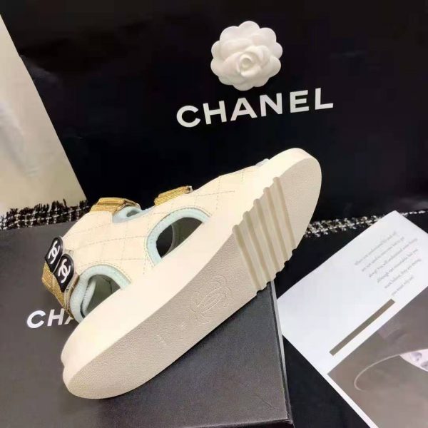Chanel Women Sandals Goatskin Fabric & TPU White Light Grey & Navy Blue (11)