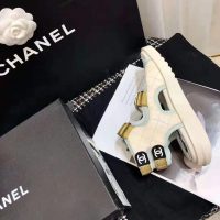 Chanel Women Sandals Goatskin Fabric & TPU White Light Grey & Navy Blue