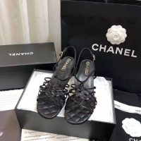 Chanel Women Sandals Iridescent Calfskin Black 5 cm Heel