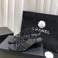 Chanel Women Sandals Iridescent Calfskin Black 5 cm Heel