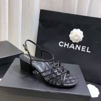 Chanel Women Sandals Iridescent Calfskin Black 5 cm Heel