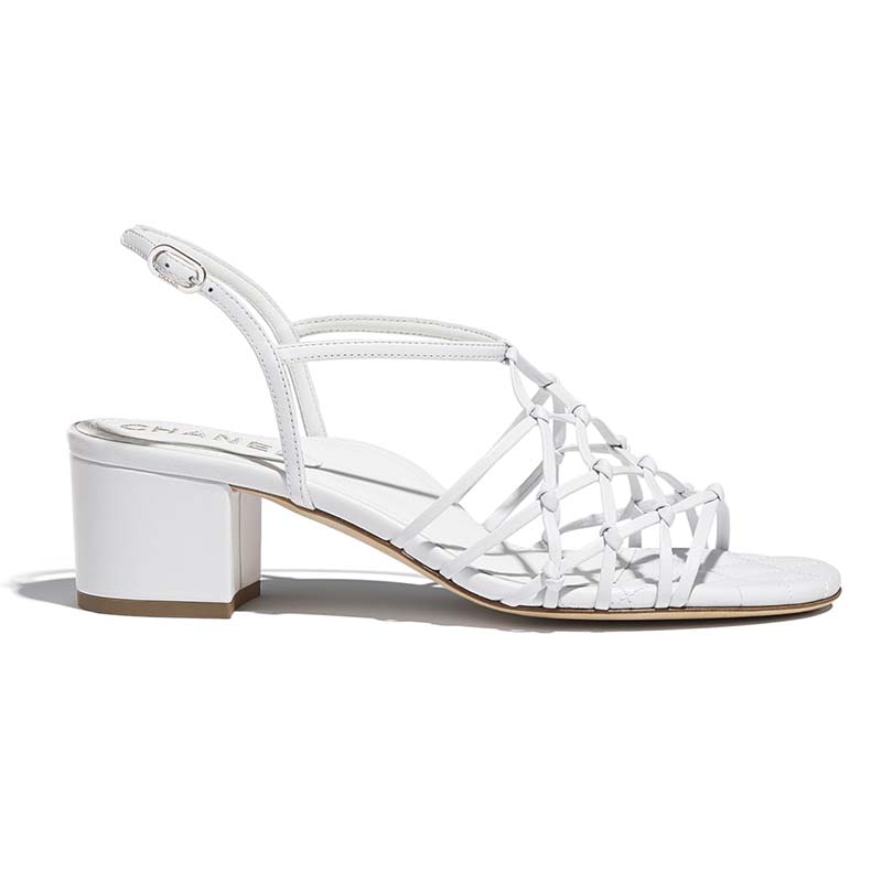 Chanel Women Sandals Lambskin White 5 cm Heel LULUX