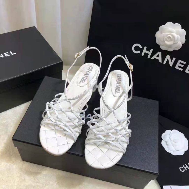 Chanel Women Sandals Lambskin White 5 cm Heel - LULUX