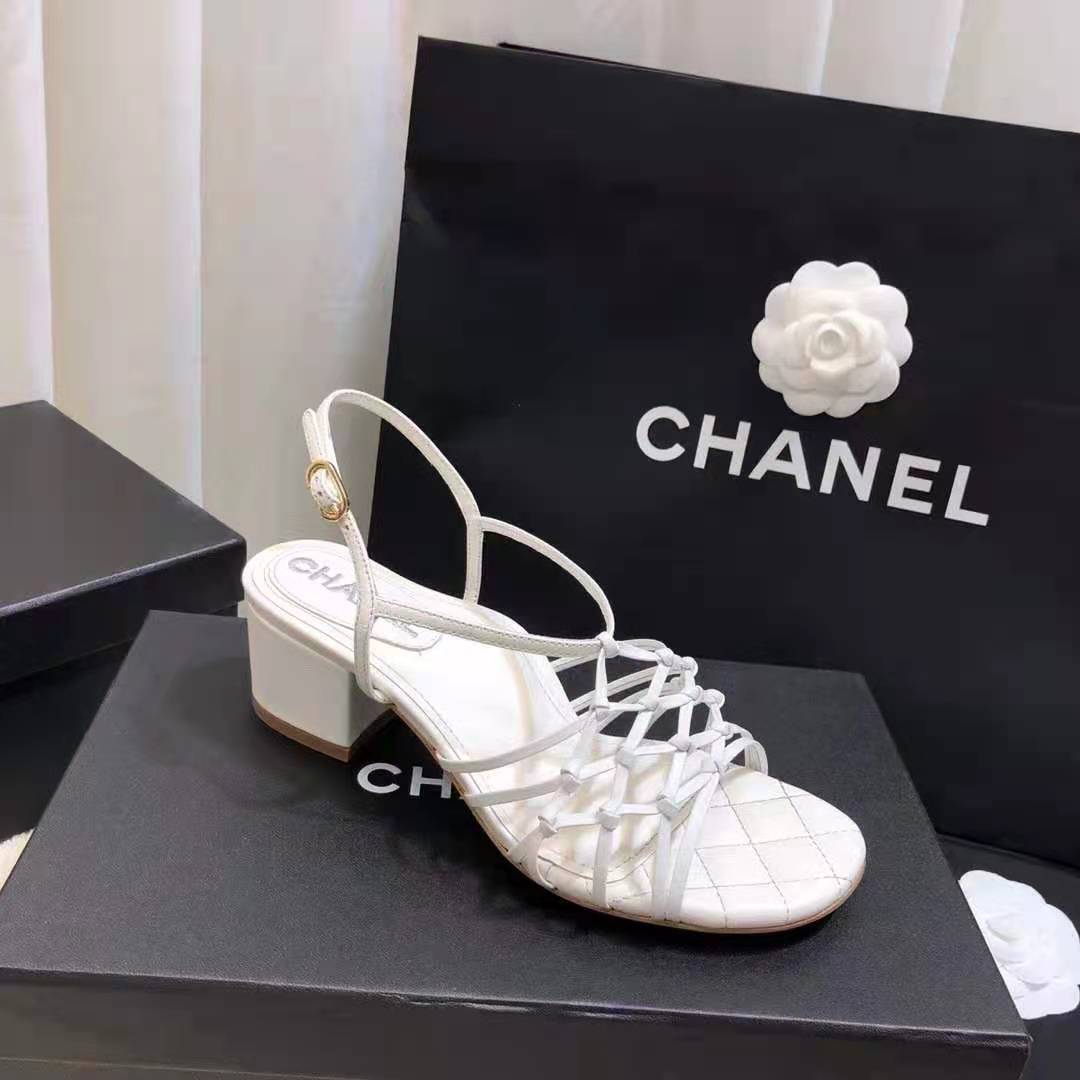 Chanel Women Sandals Lambskin White 5 cm Heel LULUX