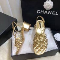 Chanel Women Sandals Laminated Lambskin Gold 5 cm Heel