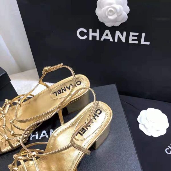 Chanel Women Sandals Laminated Lambskin Gold 5 cm Heel (5)