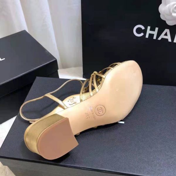Chanel Women Sandals Laminated Lambskin Gold 5 cm Heel (6)