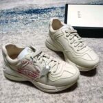 Gucci GG Men's Rhyton Print Leather Sneaker Ivory Leather Red Disk Print - Image 3