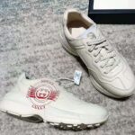 Gucci GG Men's Rhyton Print Leather Sneaker Ivory Leather Red Disk Print - Image 2