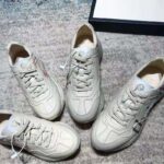 Gucci GG Men's Rhyton Print Leather Sneaker Ivory Leather Red Disk Print - Image 5