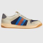 Gucci GG Herren Screener GG Sneaker Weißes Leder Blau Mini GG Stoff