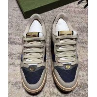 Gucci GG Men’s Screener GG Sneaker White Leather Blue Mini GG Fabric