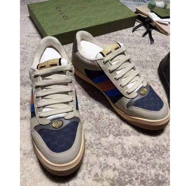 Gucci GG Men’s Screener GG Sneaker White Leather Blue Mini GG Fabric (4)