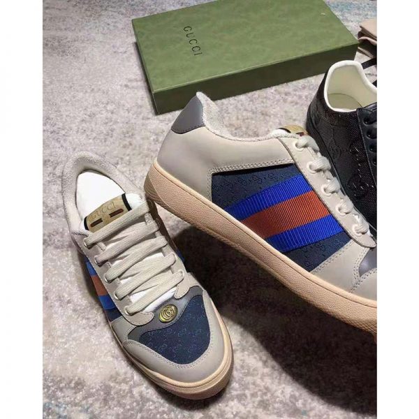 Gucci GG Men’s Screener GG Sneaker White Leather Blue Mini GG Fabric (7)