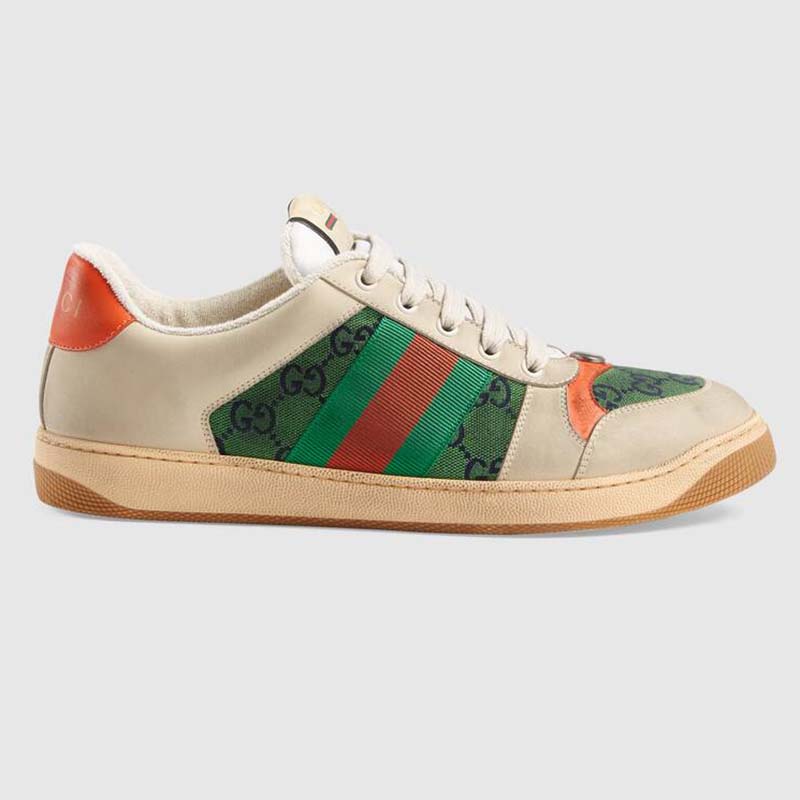 Gucci GG Men's Screener GG Sneaker White Leather and GG Canvas - LULUX