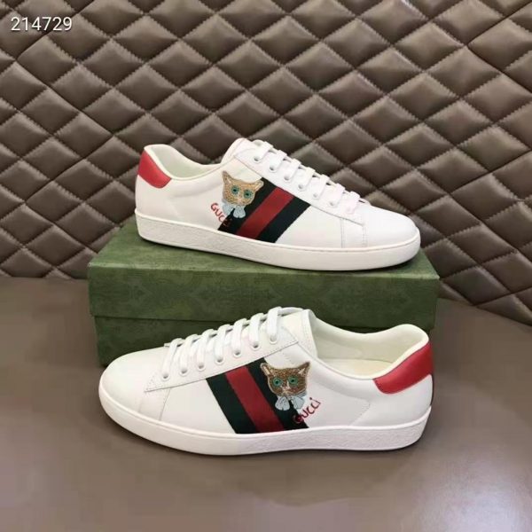 Gucci GG Unisex Ace Sneaker Cat Green Red Web Gucci Cat Embroidery (4)