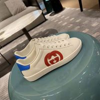 Gucci GG Unisex Ace Sneaker with Interlocking G White Leather 1.5 cm Heel